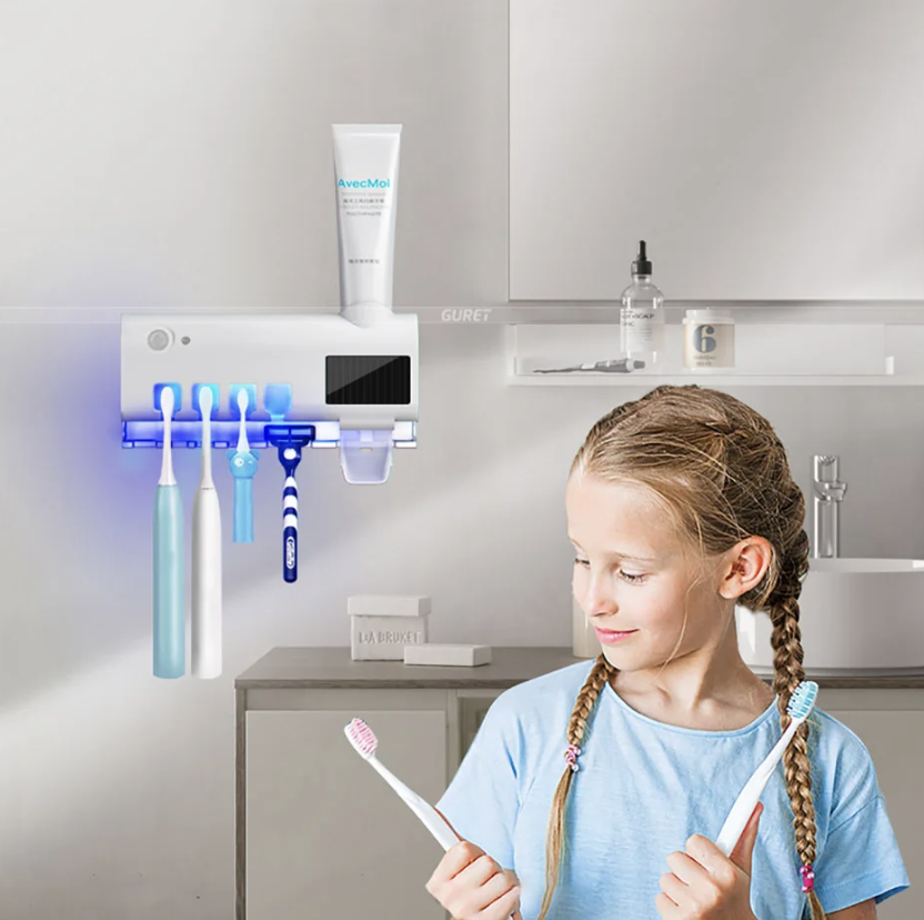 SOPORTE DE CEPILLOS 3 EN 1 | ESTERILIZADOR, ORGANIZADOR Y DISPENSADOR